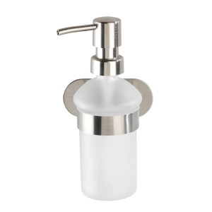 Wenko Seifenspender Orea, Edelstahl matt/satiniertes Glas, ca. 200 ml, zur Wandmontage.