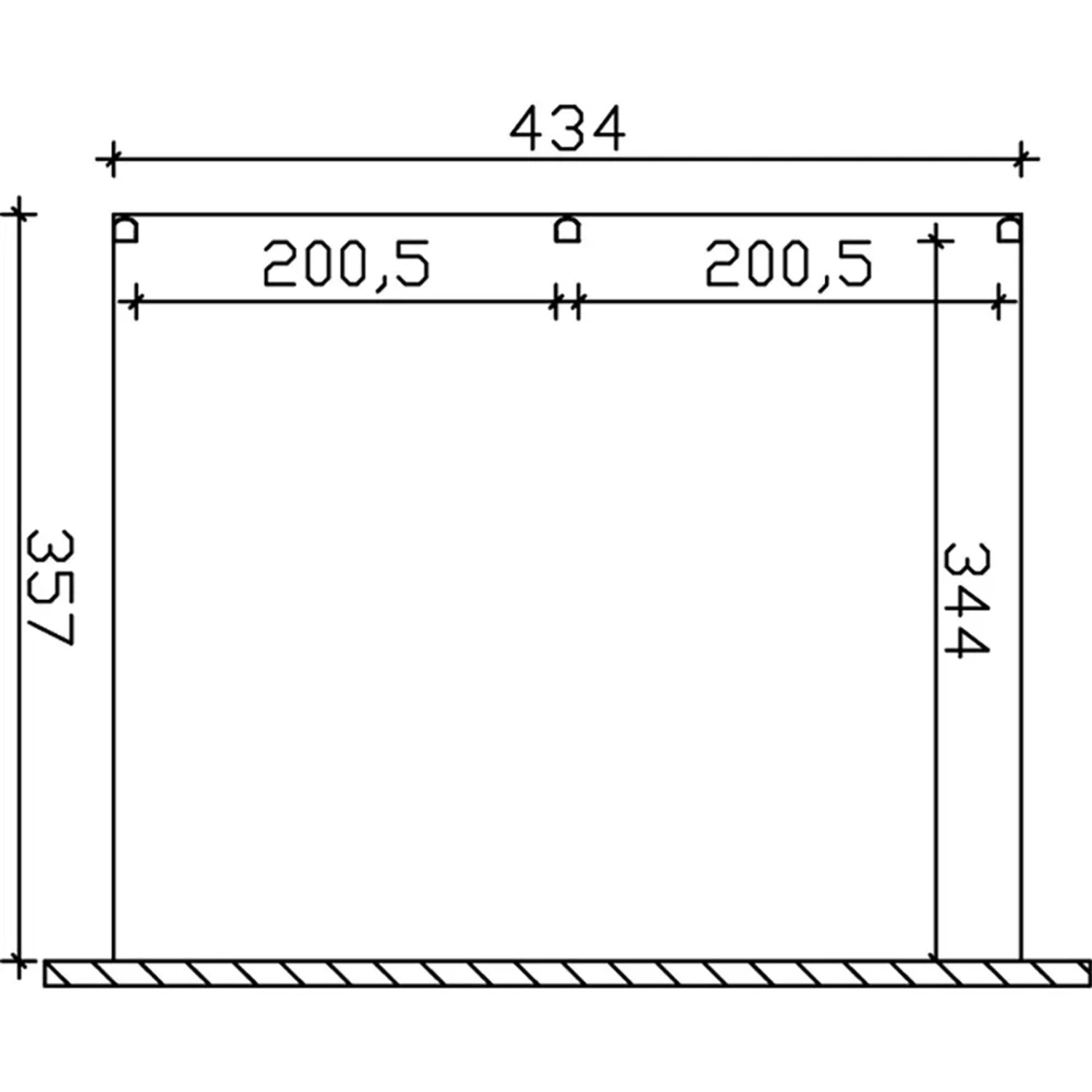 Technische Zeichnung der Skan Holz Terrassenüberdachung Garda, 434x357 cm, Aluminium Anthrazit.