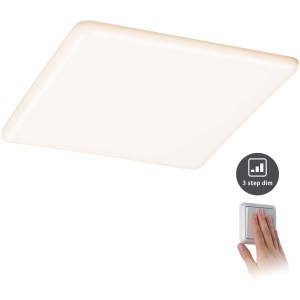 Eckiges Paulmann LED-Einbaupanel Veluna, 215x215 mm, warmweißes Licht, 3-Stufen-Dimmung per Lichtschalter.