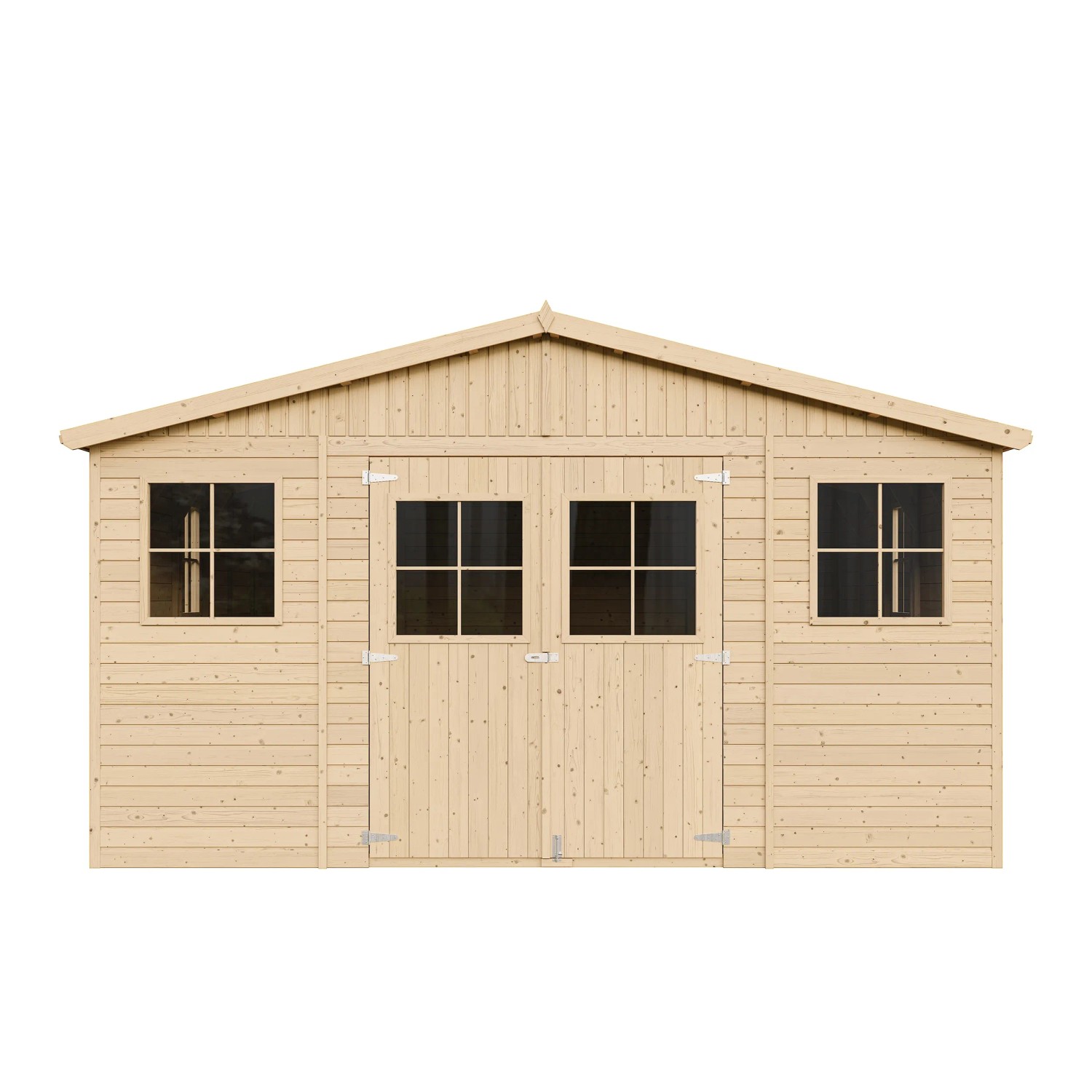 Timbela Gartenhaus M333, 19,77 m², Holz Abstellraum mit Fenstern. Unbehandeltes Holz.