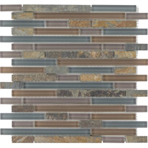 Mosaikmatte aus Glas und Stein, Multicolor Slate Glas-Mix, 30x30 cm.