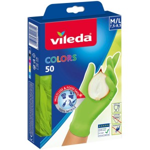 Vileda Colors Nitril Einweghandschuhe, Größe L/M, 50 Stück, grün, für Allergiker geeignet und lebensmittelecht.