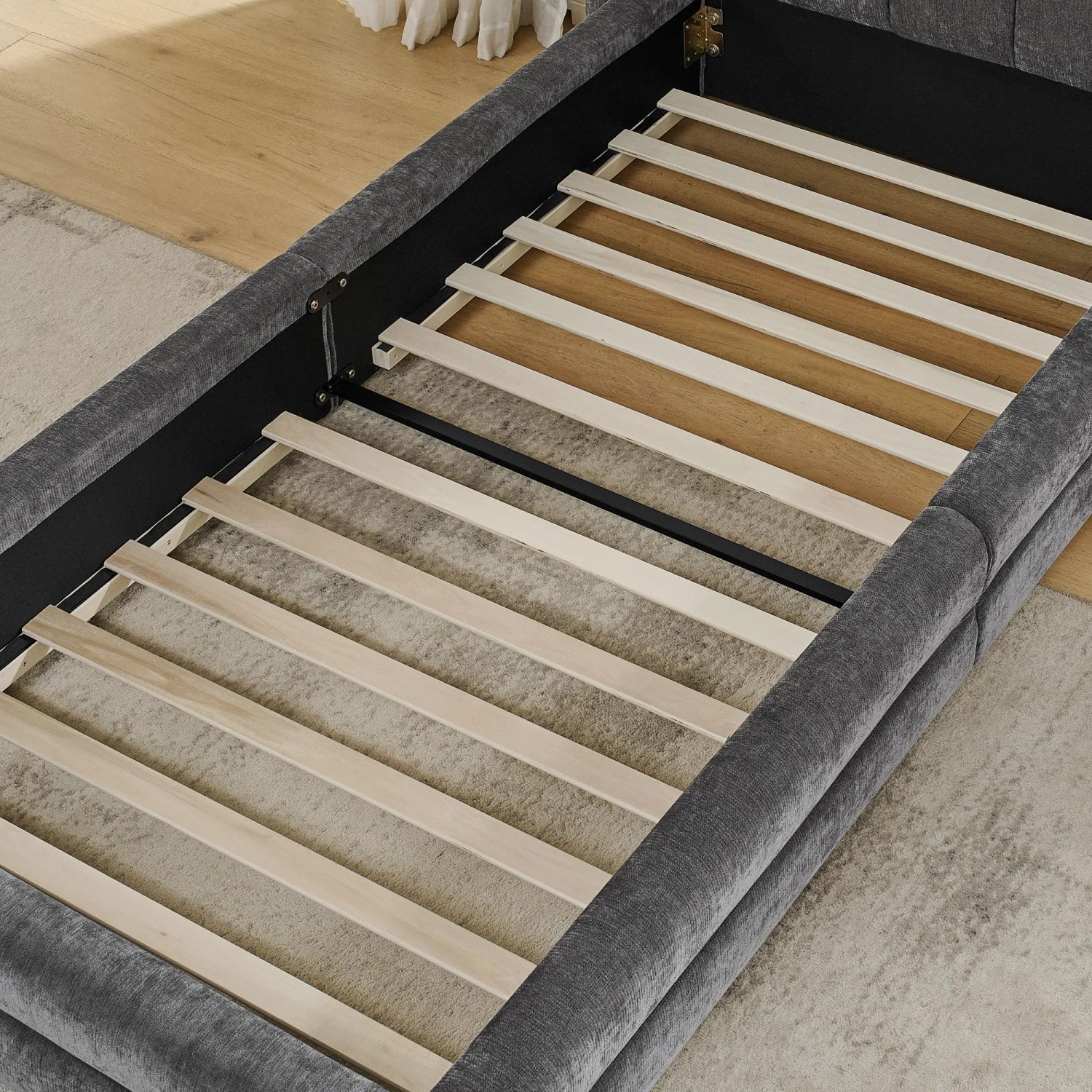 okwish Einzelbett 90x200cm mit Rückenlehne Chenille Kinderzimmer Grau ohne Matratze_10