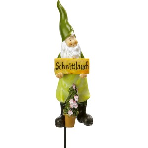 Kräuterstecker Zwerg, 38 cm, mit Schnittlauch-Schild, Gartendeko für Kräutergarten.