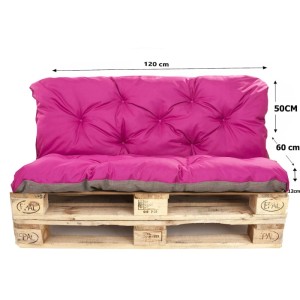 Setgarden Palettenkissen Set Rose: Sitz- und Rückenkissen 120x60x50cm auf Holzpalette für Garten & Terrasse.