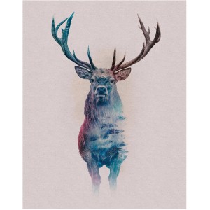 Wandbild Animals Deer (40x50 cm) von Komar: Hirsch mit Geweih und Farbverlauf.