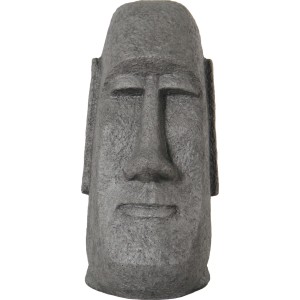 Graue Gartenfigur Moai Kopf, 96 cm, aus Ficonstone für Garten & Balkon.