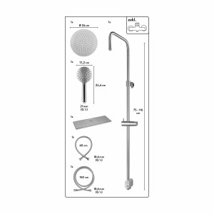 baliv Überkopfbrause-Set KBS-24.60 verchromt, mit Handbrause, Kopfbrause, Brauseschlauch und ausziehbarem Steigrohr.
