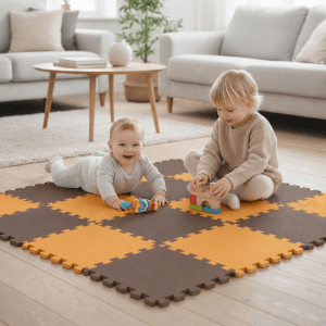 LittleTom Baby & Kinder Puzzlematte 30 x 30 cm 18 Stück Braun & Gelb