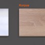 Musterpaket Flex-Well Exclusiv Küchenzeile: Front Weiß, Korpus Sonoma Eiche, Griff, Arbeitsplatte.