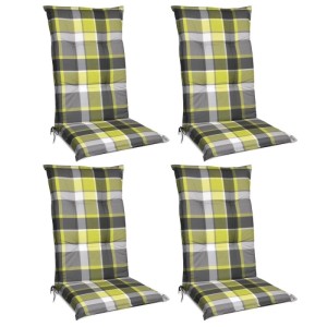 4er Set Beautissu Sunny GR Hochlehner Auflagen 120x50x6cm, grün kariert für Gartenstühle.