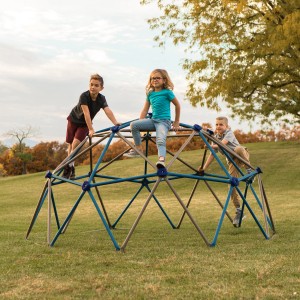 Lifetime Klettergerüst Geodome mit spielenden Kindern im Garten.