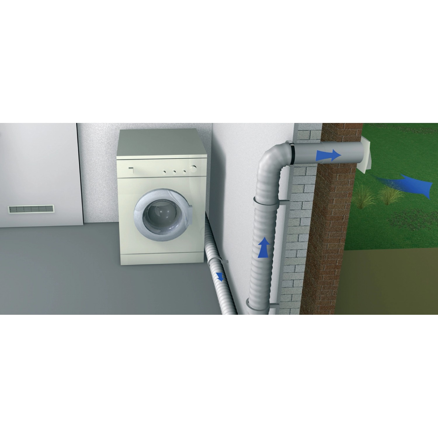 Verstellbares, weißes Luftgitter (System 100-150) im Einsatz, verbunden mit einem Lüftungssystem.