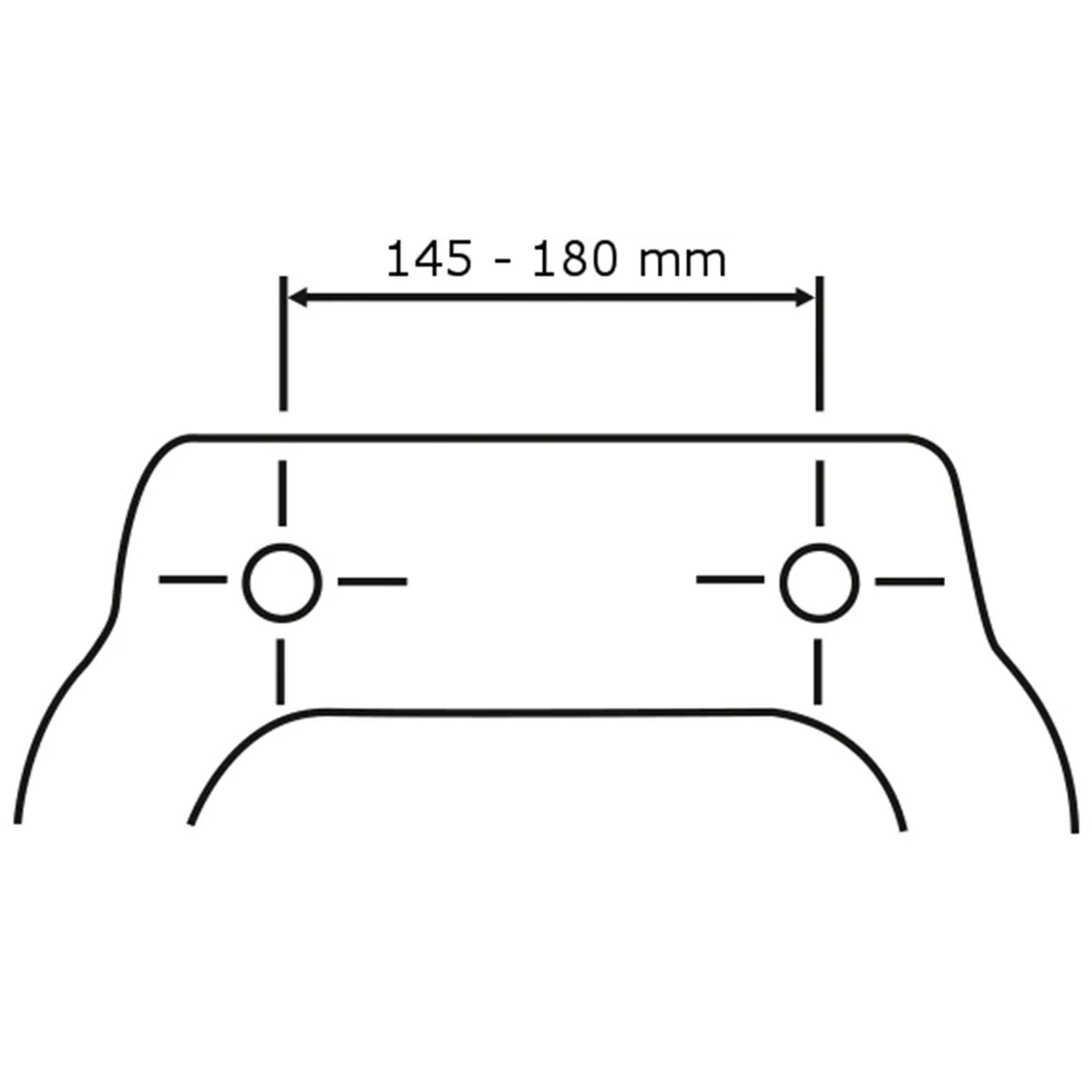 Technische Zeichnung: WC-Sitz Muschel 3D, Lochabstand 145-180 mm für Standard WCs.