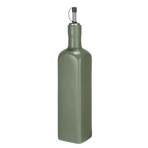 Grüner Öl- und Essigspender Olivia (0,6 l) aus Keramik mit Edelstahl-Ausgießer für die Küche.
