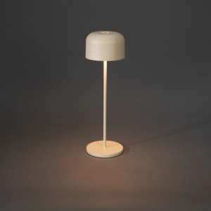 Sandfarbene Konstsmide LED-Tischleuchte Lille, 36 cm hoch, für Innen & Außen. Dekoleuchte mit USB.