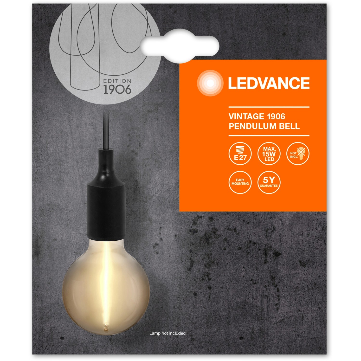 Ledvance Pendelleuchte 1906 Vintage Glocke, schwarz, 117,5 cm. Pendellampe für Innenräume.