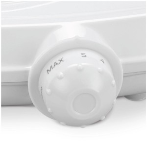 Detailaufnahme: Temperaturregler der weißen Silva-Homeline Einzelkochplatte EK 1018.