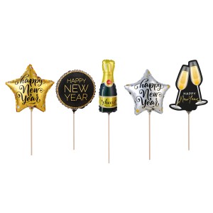 Happy People Mini Folienballons Silvester, 5-fach sortiert, mehrfarbig. Geschenkidee für Silvester.