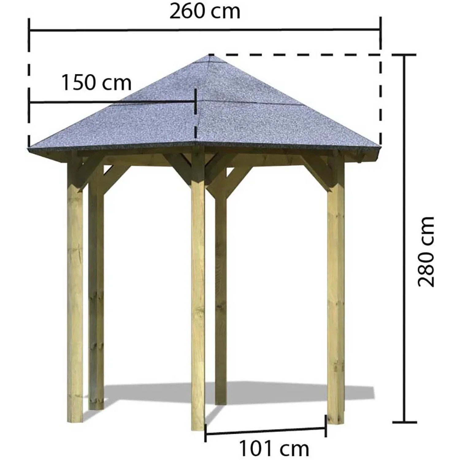 Karibu Pavillon Alicante, kesseldruckimprägniert, 235x208x280 cm, Holzpavillon mit Walmdach.