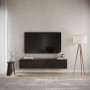 Schwarzes Selsey TV-Hängeboard Bemmi 150 cm, wandhängend, mit zwei Klappenfächern. Modernes Lowboard für Stauraum.