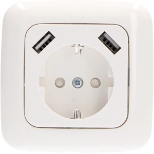 Weiße ProCharge Steckdose Reflex SI mit 2 USB-A Anschlüssen.