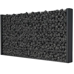 Floraworld Zaungabione Basis-Set, anthrazit, 83 cm hoch, gefüllt mit dunklen Steinen.