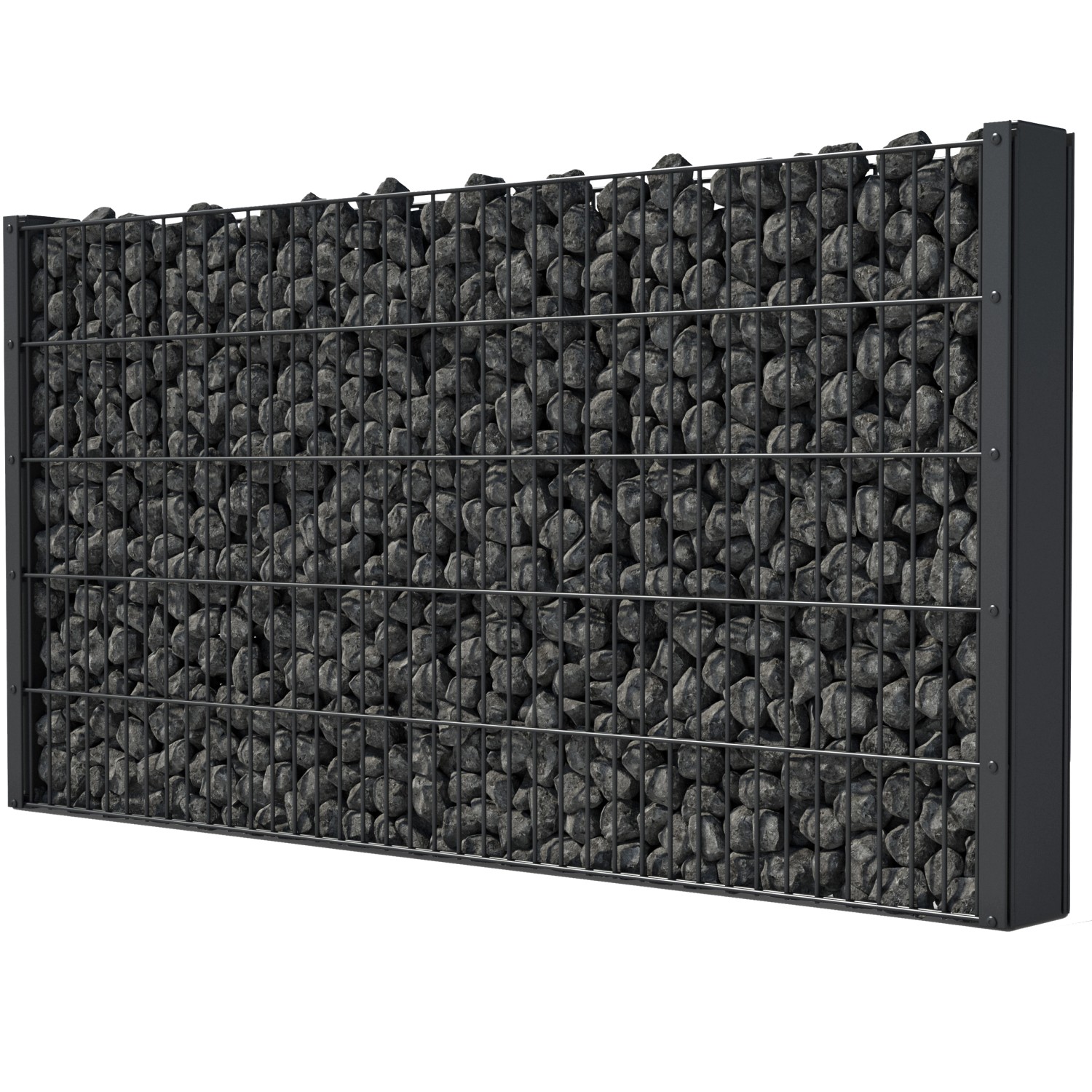 Floraworld Zaungabione Basis-Set, anthrazit, 83 cm hoch, gefüllt mit dunklen Steinen.