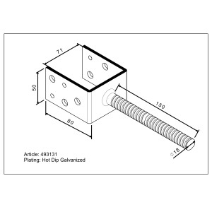 Stützenschuh U-Form, 71mm breit, zum Einbetonieren. Pfostenträger aus verzinktem Stahl.