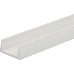 Weißes Arcansas U-Profil aus PVC, 10x10x2600 mm, für Schutz und Stütze.