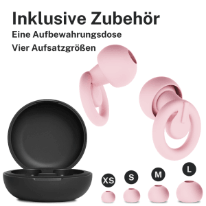 Rosa CUXCES Ohrstöpsel aus Silikon mit 21 dB Gehörschutz, schwarzer Aufbewahrungsdose und 4 Aufsatzgrößen (XS-L).