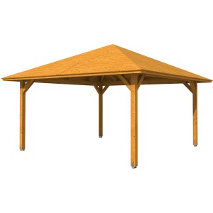 Holz-Pavillon Cannes 3, Eiche hell lasiert, 424x424 cm. Gartenlaube mit robuster Holzkonstruktion und Dach.