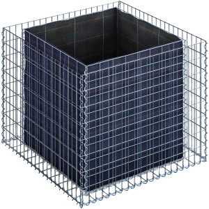 Eckiges Gabiona Gabionen-Hochbeet, 80x100x100 cm, Maschenweite 5x10 cm, Drahtkorb mit Vlies.