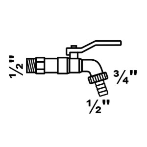 Kirchhoff Kugelauslaufventil 21 mm mit Schlauchverschraubung für Kaltwasser-Zapfstelle.