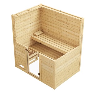Weka Massivholzsauna Valida mit Glastür, ohne Ofen. Fichtenholz, zwei Liegen. Sauna für Zuhause.