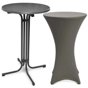 Beautissu Stehtisch Bellini, Ø 70cm, grau, mit anthrazitfarbener Stella Stehtischhusse.