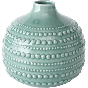 Grüne Boltze Vase Meruna, 14 cm, mit Punktmuster. Dekorative Porzellanvase für Blumen und mehr.