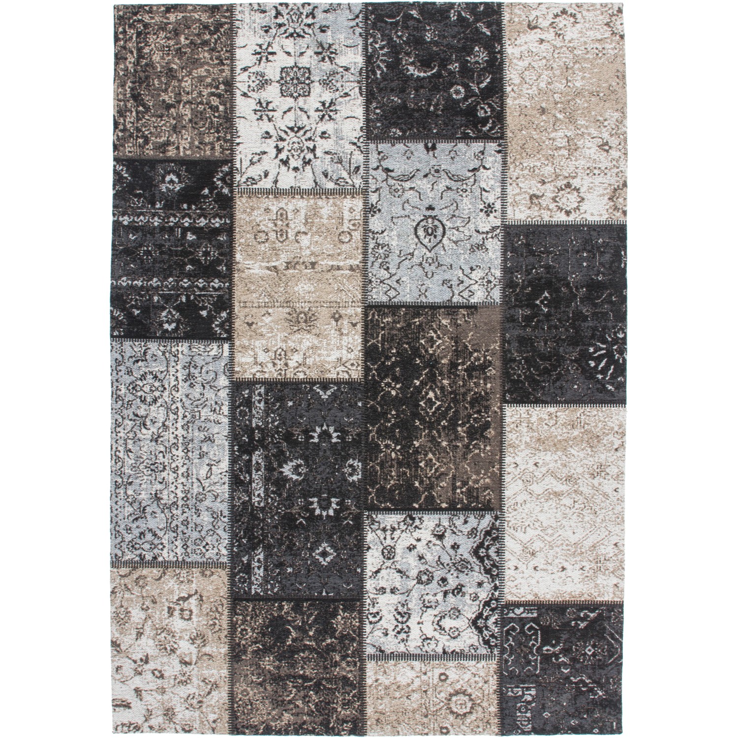 Vintage Teppich Vecchia 1110 Silber, 160x230 cm, handgefertigt im Patchwork-Design.
