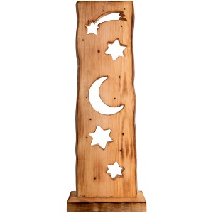 Näve LED-Tischleuchte aus Holz mit Mond- und Sternenmotiven, 60 cm hoch.