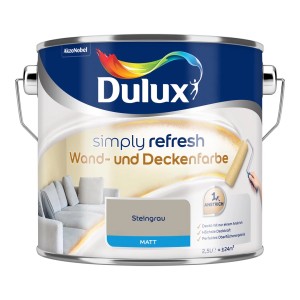 Farbeimer Dulux Simply Refresh Steingrau matt, Wand- und Deckenfarbe, 2,5 Liter.