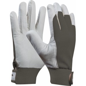 Gebol Arbeitshandschuh Uni Fit Comfort, Größe 11, aus Ziegenleder mit grauem Handrücken.