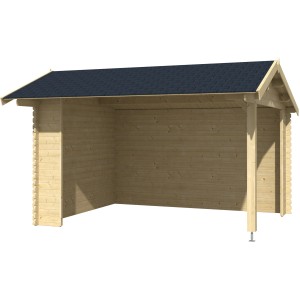 Unterstand/Lounge Kirian 300 aus Holz, naturbelassen, mit Satteldach. Ideal für Garten & Terrasse.