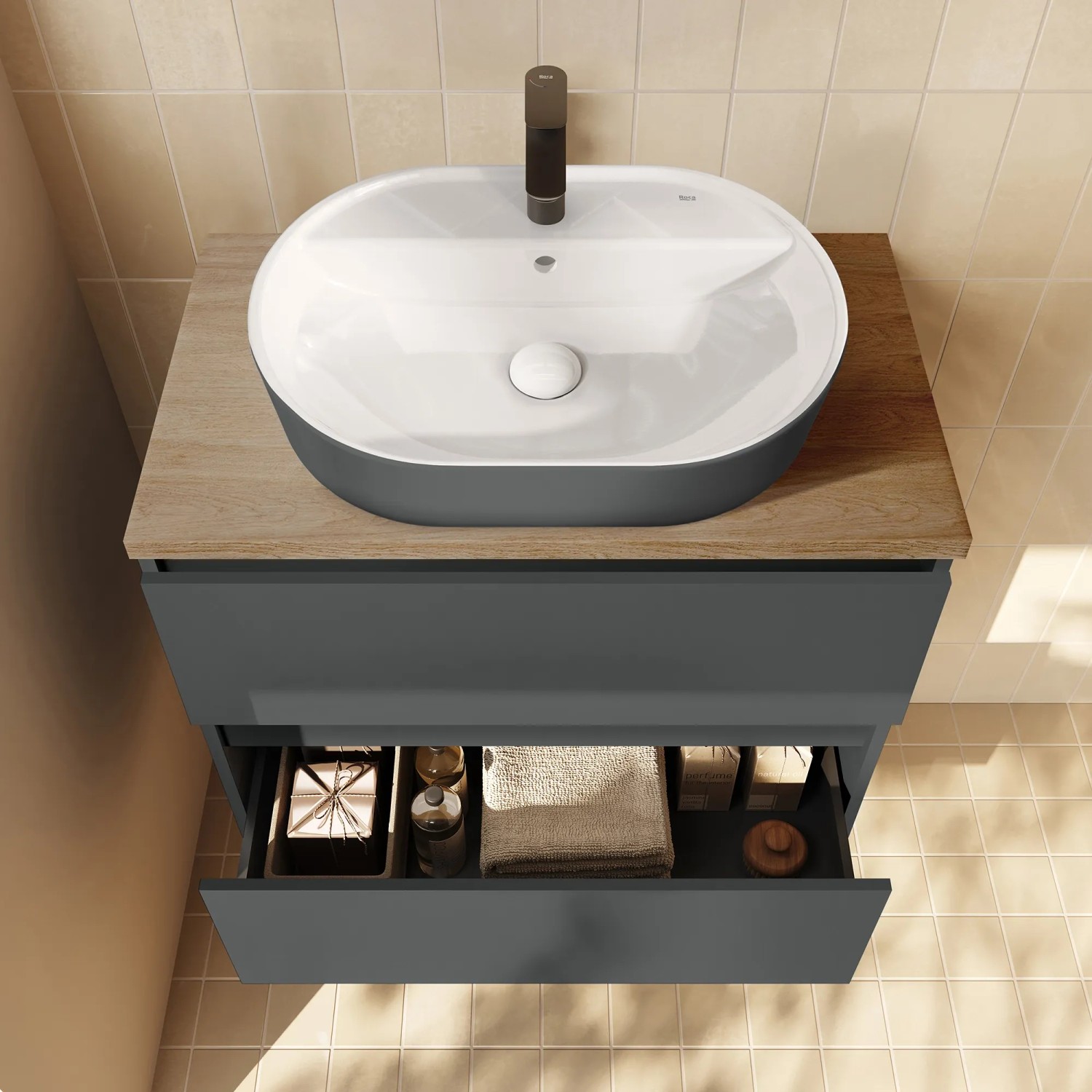Roca Aufsatzwaschbecken Domus Oval 55 cm Anthrazit Matt