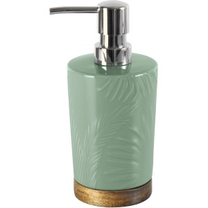 Grüner Kleine Wolke Seifenspender Palm Maledivia mit Palmenblatt-Motiv und Holzsockel.