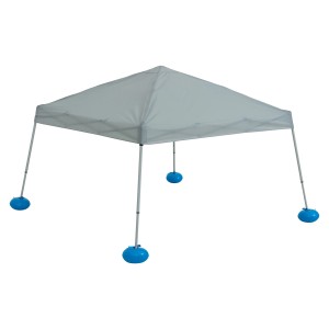Grauer Sunjoy Poolpavillon Gran 300x300 cm mit blauem Schwimmer für Schatten am Pool.