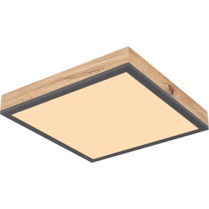 Quadratische LED Deckenleuchte Doro, 30 cm, Holz- und Grafitoptik für Wohnräume.