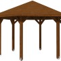 Skan Holz Pavillon Nancy, 6-Eck, Nussbaum, Leimholz, 480x416 cm. Gartenlaube mit Massivholzdach.