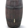 Dunkelbraune Arves Regentonne Barrique 250 l in Holzfass-Optik mit Messinghahn. UV-beständiger Regenspeicher für den Garten.