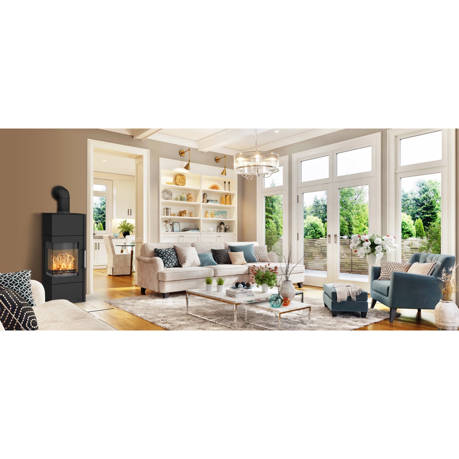 Schwarzer Fireplace Royal Kaminofen (6 kW) aus Stahl im Wohnraum.