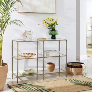 Vasagle Konsolentisch mit Glasablagen und goldenem Metallrahmen, 100x30x73 cm.